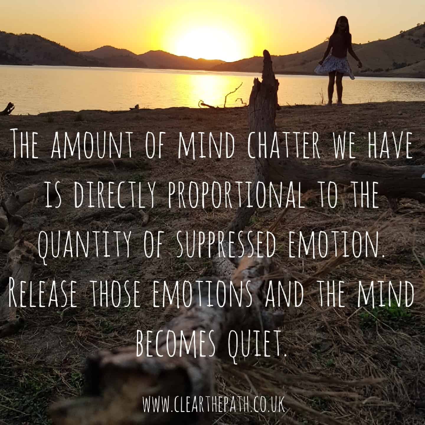 The amount of mind chatter we have is directly proportional to the quantity of suppressed emotion. Release those emotions and the mind becomes quiet.